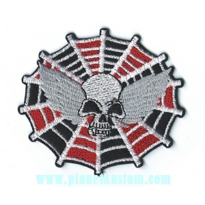 Patch ecusson skull  tete de mort aill&eacute;e toile d'araign&eacute;e 