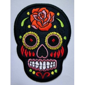 Patch ecusson skull dia de la muerte black day of dead sugar skull