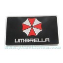 Sticker umbrella corporation logo rectangle fond noir badge 3d m&eacute;tal