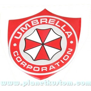 Sticker umbrella corporation logo blason fond alu bross&eacute; badge 3d m&eacute;tal