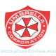 Sticker umbrella corporation logo blason fond alu bross&eacute; badge 3d m&eacute;tal