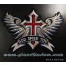 patch ecusson grande taille croix ailes bani&egrave;re god speed you