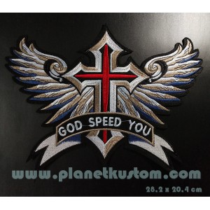 patch ecusson grande taille croix ailes bani&egrave;re god speed you