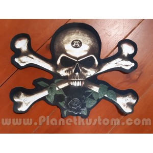Patch ecusson skull bones rose noir grande taille imprim&eacute; a coudre