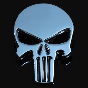 Sticker autocollant skull the punisher chrome badge 3d m&eacute;tal 24