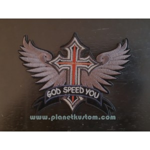 patch ecusson taille moyenne croix ailes bani&egrave;re god speed you 