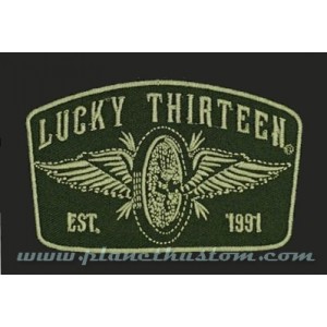 Patch Lucky 13 thirteen est 1991 wheel wings biker kaki