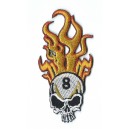 Patch t&ecirc;te de mort flamming skull 8 ball big