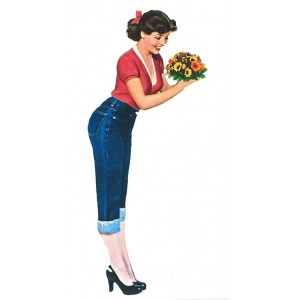 D&eacute;calcomanie Pin Up jeans & flowers retro Reproduction d&eacute;calco vespa  D2B