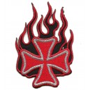 Patch &eacute;cusson flaming iron cross coix de malte flame